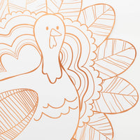 Close-up of the turkey coloring placemat copper-foil outline detail before coloring.