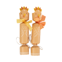 Two festive turkey party cracker tied with gingham ribbon on a white background.