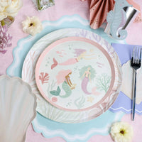 under the sea plates with mermaid design and shell shaped dessert plate.