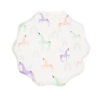 Product cutout: Unicorn Pattern Dinner Plate, scalloped edge.