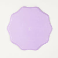 Back side of dinner plate in solid lavender.