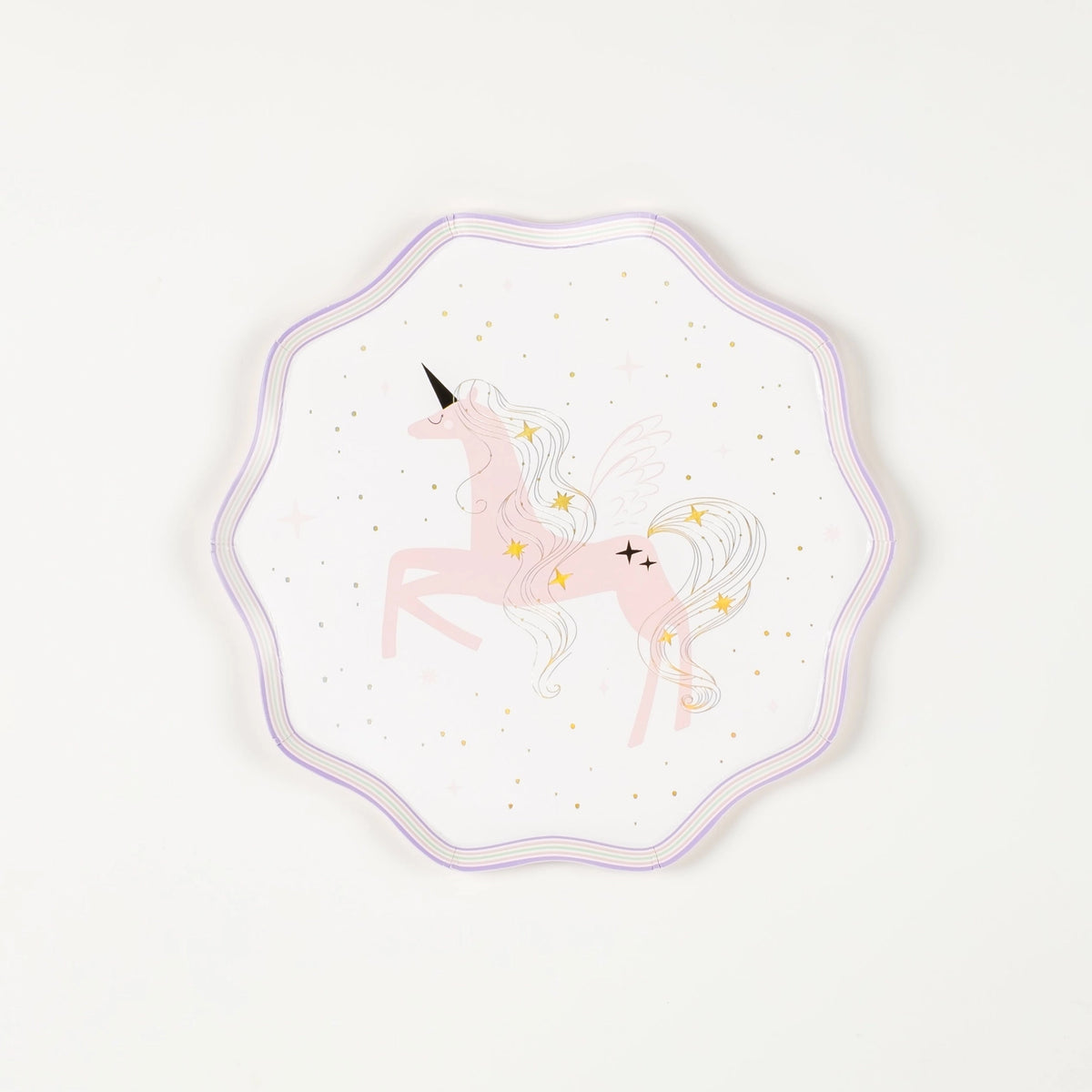 Pink winged unicorn with holographic accents—dessert size.