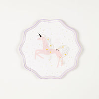 Pink winged unicorn with holographic accents—dessert size.