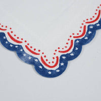 Macro detail of the hand-painted stars and blue scalloped edge on the Patriotic Cocktail Napkins.