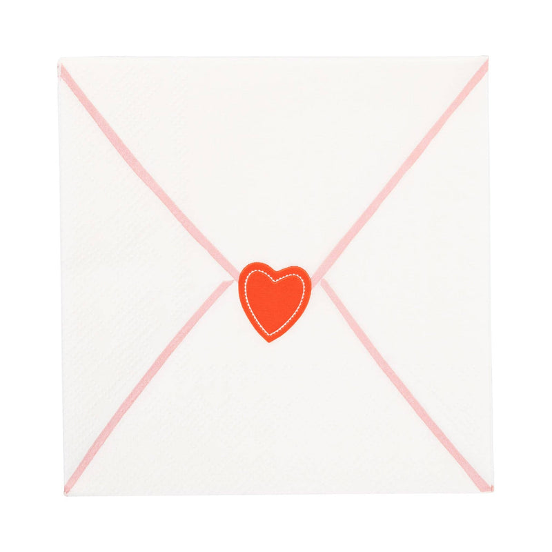 Envelope napkin with pink lining and heart seal detail