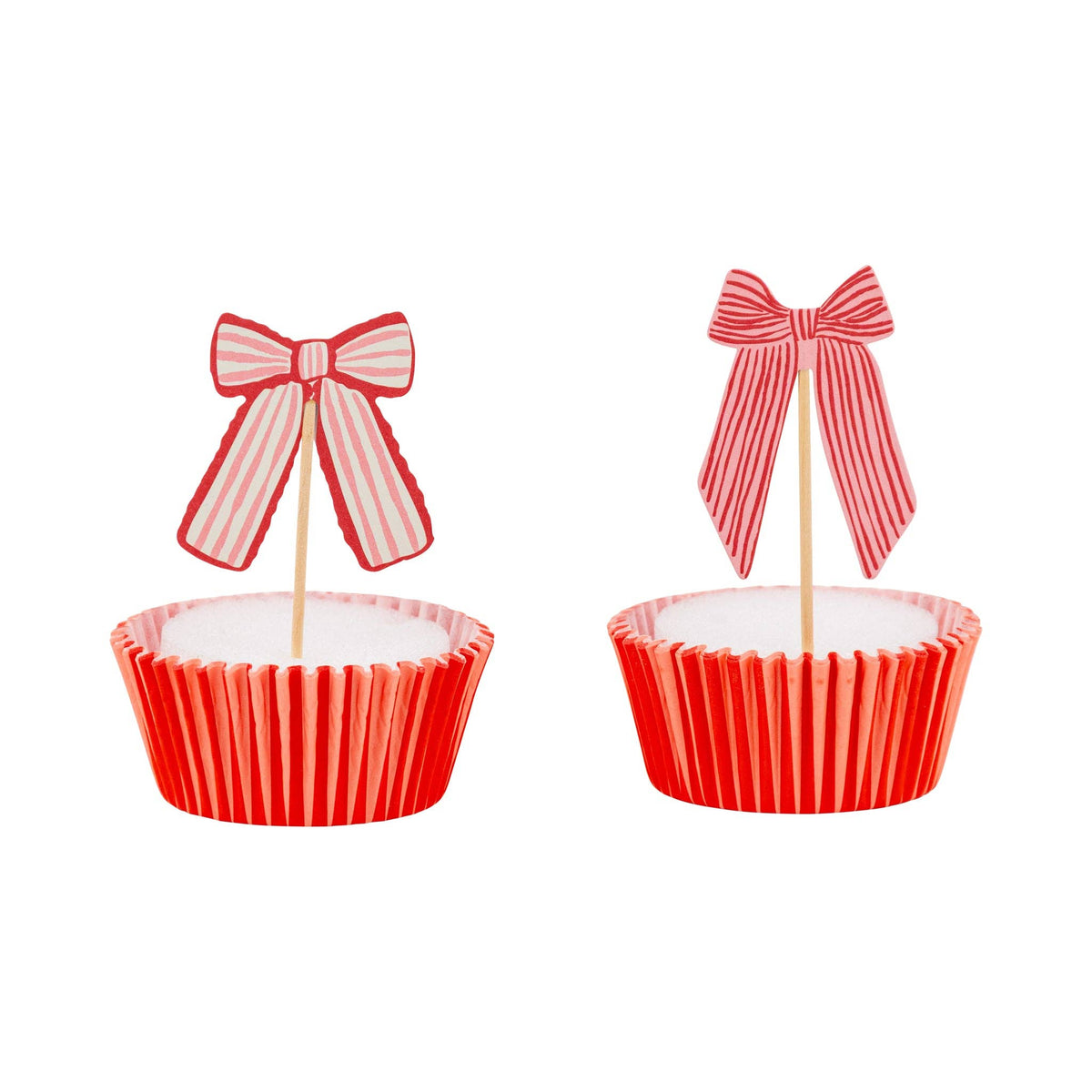 Assorted bow cupcake toppers in red and pink designs