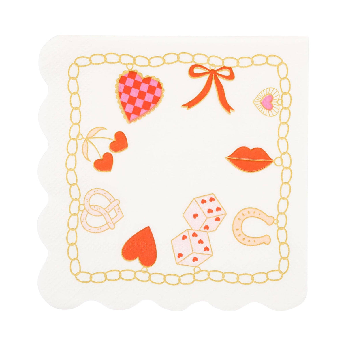 valentines charm napkin flat lay with scalloped edge