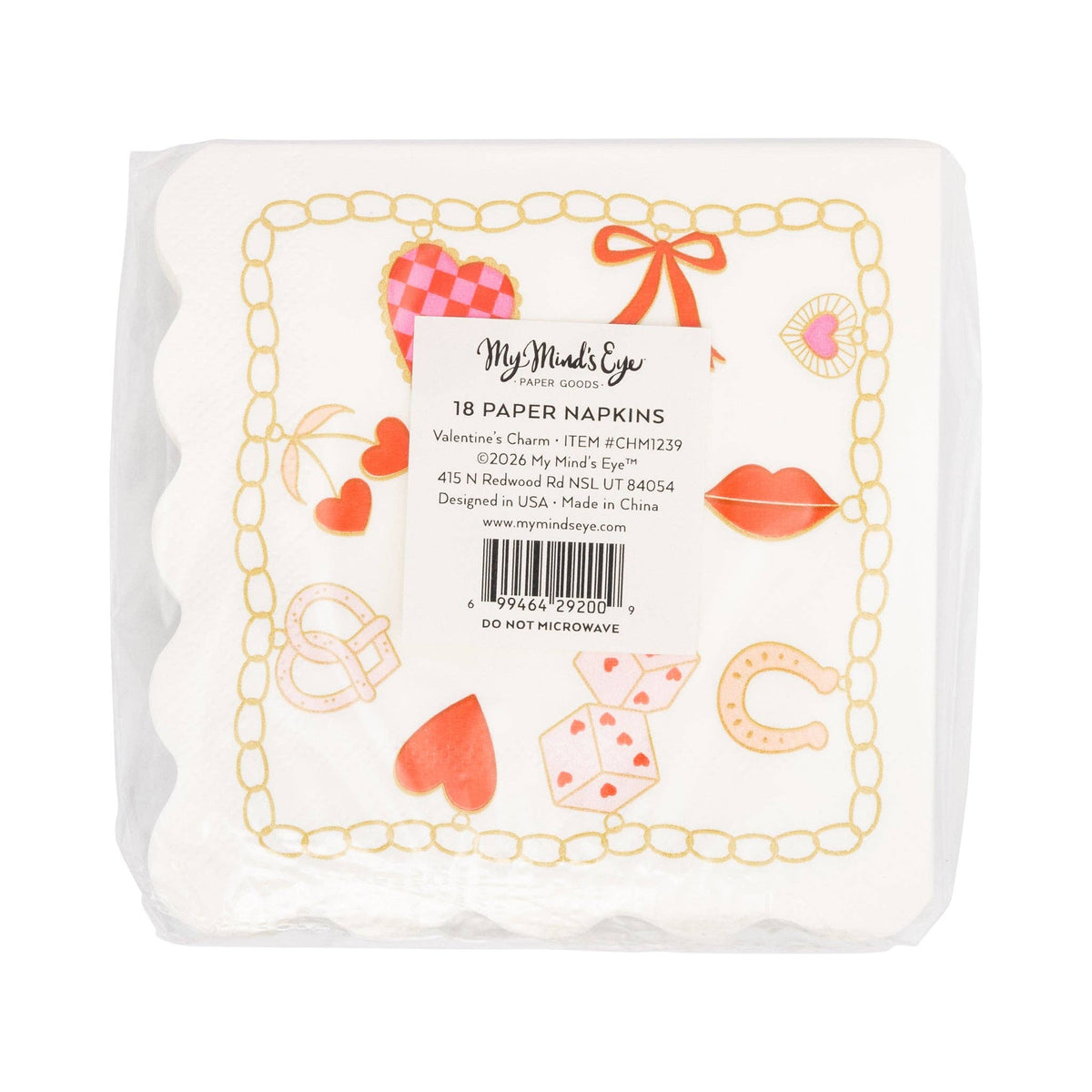 back label of valentines charm napkins pack