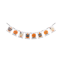 Vintage Halloween character banner strung out flat, showing the characters (cats, pumpkins, and moons). 