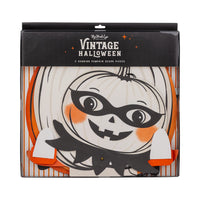 Front of boxed set labeled “Vintage Halloween—3 Hanging Pumpkin Decor Pieces,” ready-to-gift Halloween decorations.