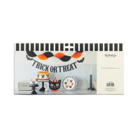 Halloween-themed product set with 'Trick or Treat' banner, back view packaging.