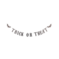 TRICK OR TREAT vintage paper letter banner with a bat on each end, shown strung out flat.