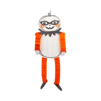 White pumpkin character with accordion tissue arms and legs; lightweight retro Halloween hanging decoration.
