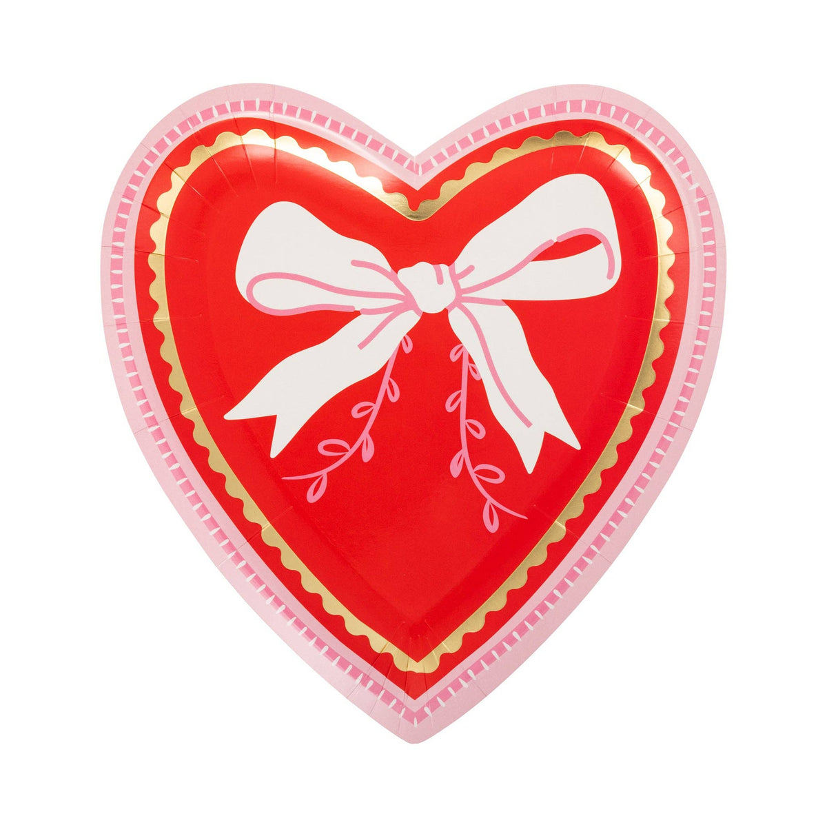 Bow heart design paper plate with gold accents from the Vintage Heart Shaped Plate Set