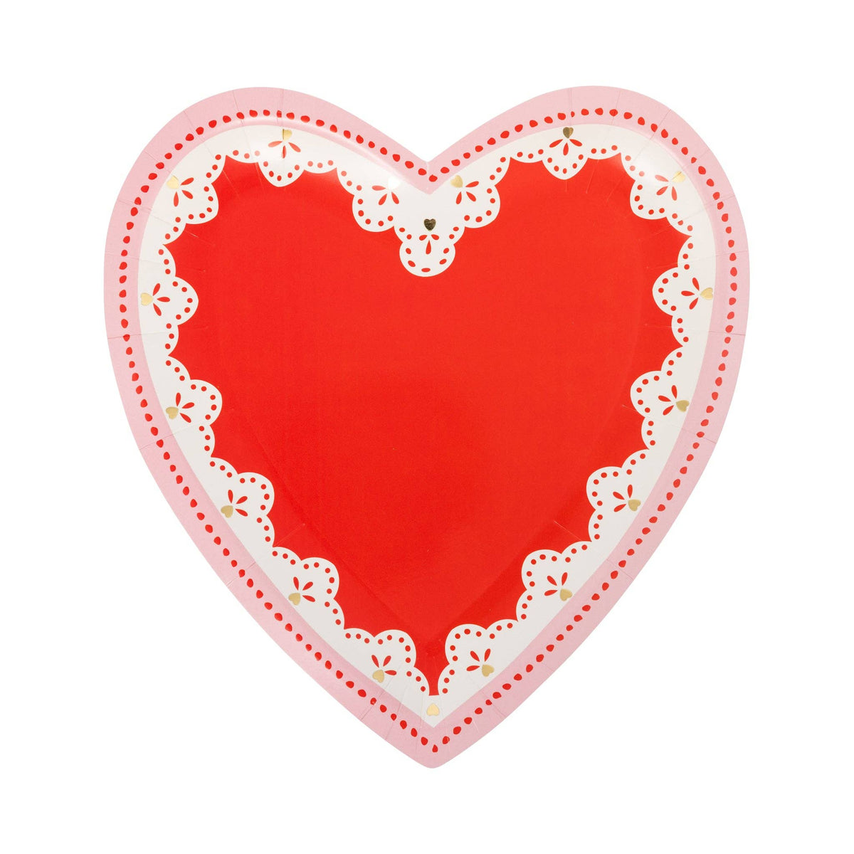 Red lace-style heart plate from the Vintage Heart Shaped Plate Set