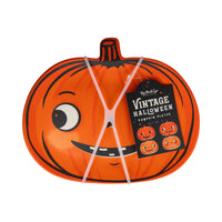  Packaged vintage Halloween pumpkin plates, set of four reusable bamboo plates with hang tag.