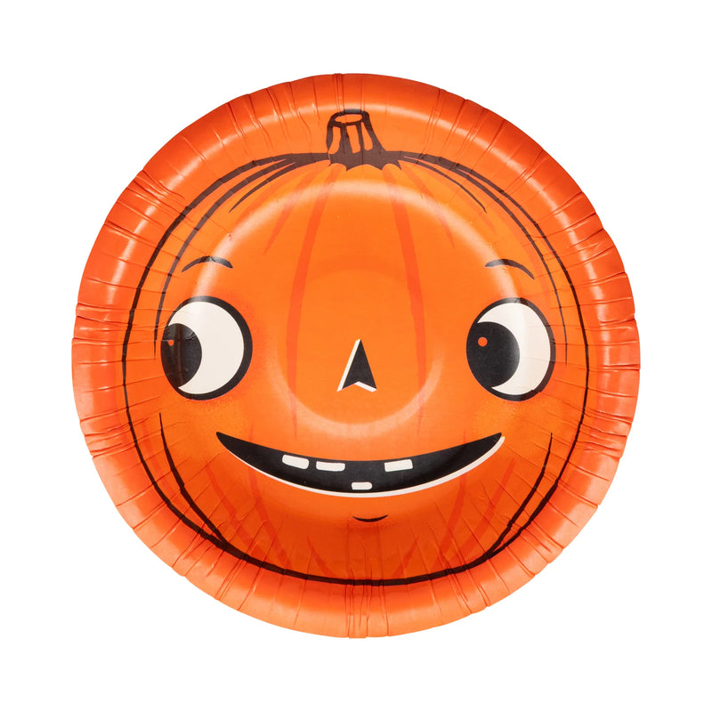 Single 12 oz Vintage Pumpkin paper bowl with retro jack-o-lantern face, perfect for Halloween party snacks.
