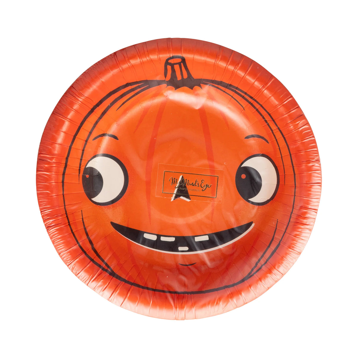 Front packaging showing 8 Vintage Pumpkin 12 oz paper bowls with classic orange jack-o-lantern artwork.