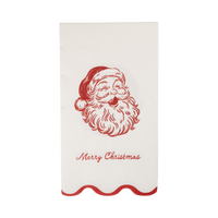 Cream vintage Santa paper dinner napkin with red Santa illustration and Merry Christmas lettering