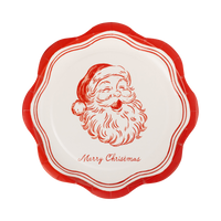 Cream vintage Santa paper salad plate with red Santa illustration and Merry Christmas lettering