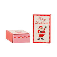 Red Merry Christmas treat box with waving vintage Santa shown open and closed