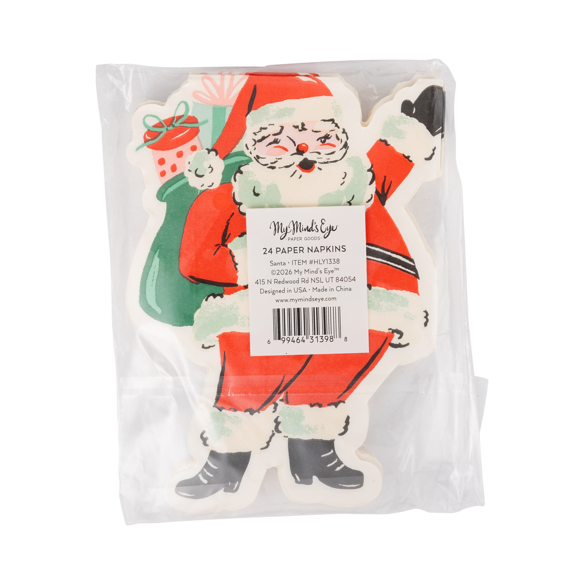 Back of the Vintage Santa napkins packaging showing product details and barcode