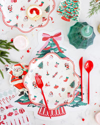 Vintage Santa napkins styled on a dessert table setting