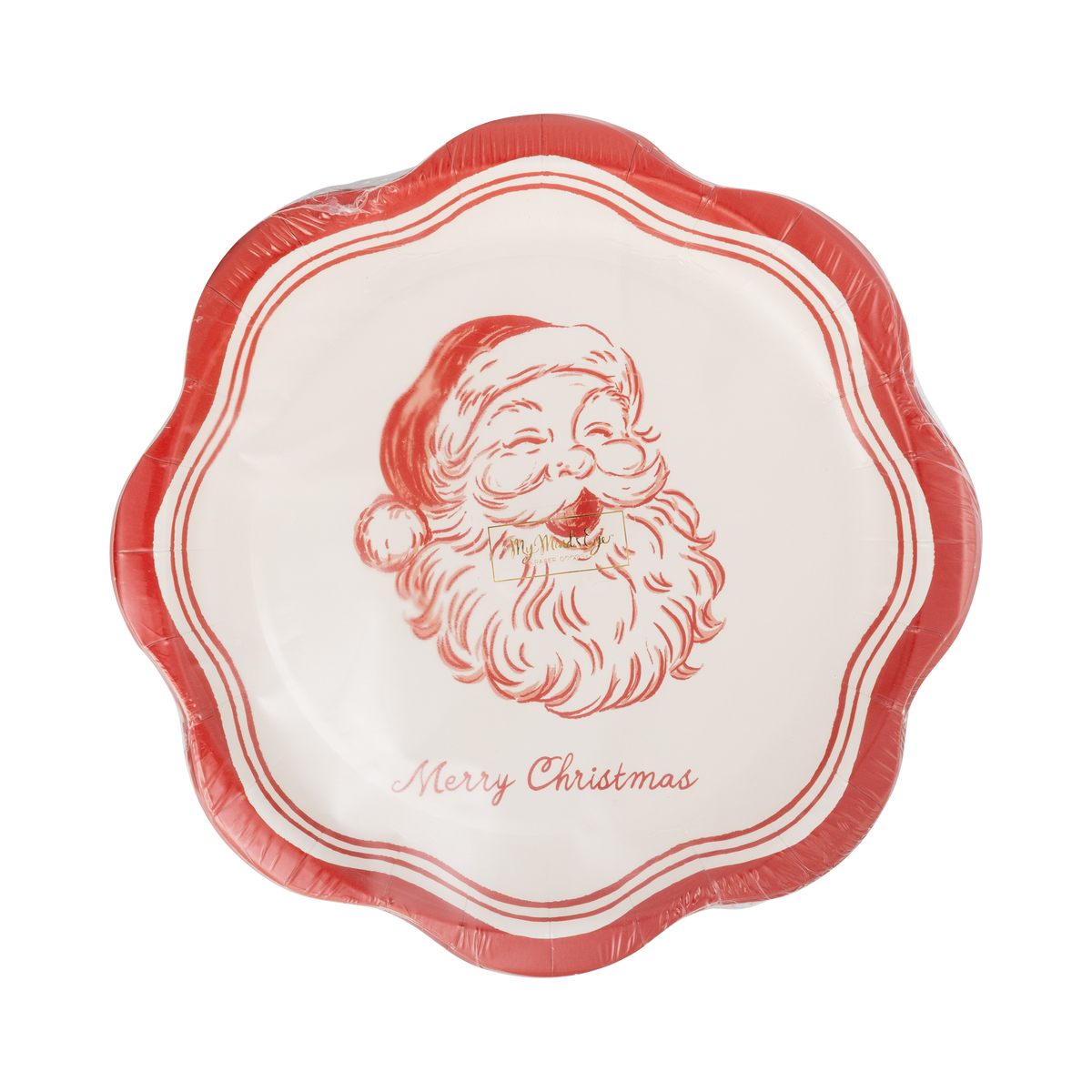 Vintage Santa salad plate showing the wavy red and cream striped edge