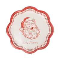 Vintage Santa salad plate showing the wavy red and cream striped edge