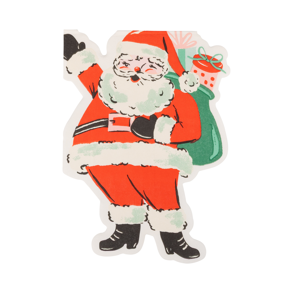 Vintage Santa-shaped paper napkin with a colorful, nostalgic design