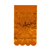 Single rust-orange guest towel napkin featuring copper-foil wheat bouquet and scalloped edge.