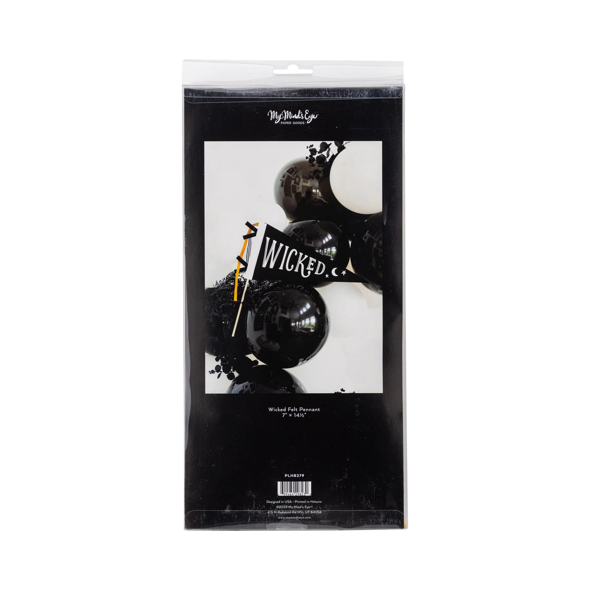 Packaged black felt Halloween flag reading WICKED—great for a Boo Basket or quick décor.