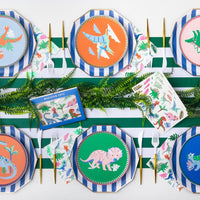 Wild Dinosaur napkins styled on a dinosaur party table setting
