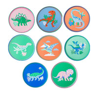 Eight Wild Dinosaur small plates with colorful dinos in pink, blue, green, and orange