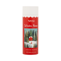 Winter Home 500 piece jigsaw puzzle tube with a winter cabin illustration and iridescent glitter