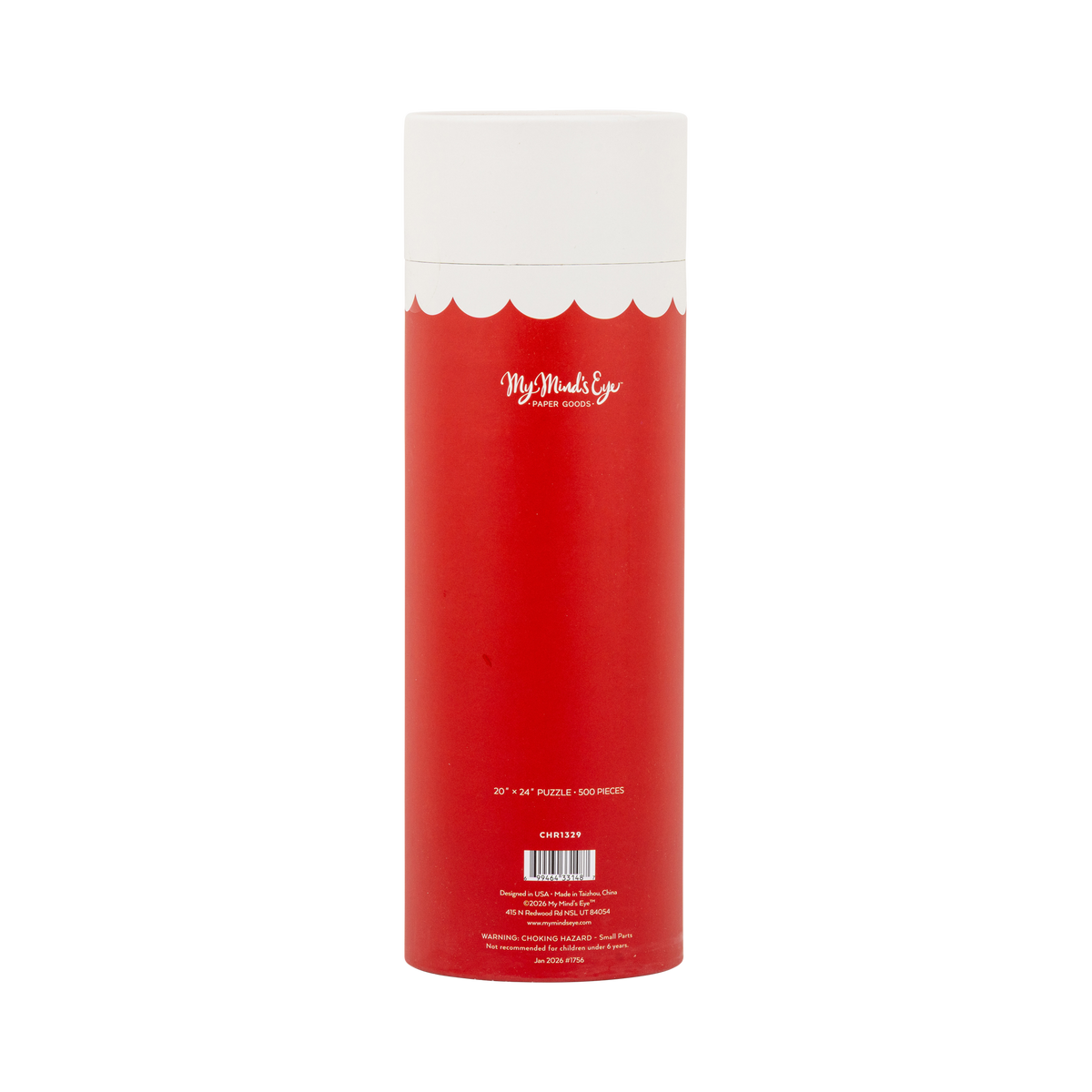 Back of the Winter Home puzzle tube showing product details and barcode