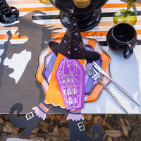 All Hallows Eve Guest Towels | Purple Coffin Napkins with Gold Foil Haunted House | Pack of 16 | Adult Halloween Bar Cart Décor, Spooky Chic Party