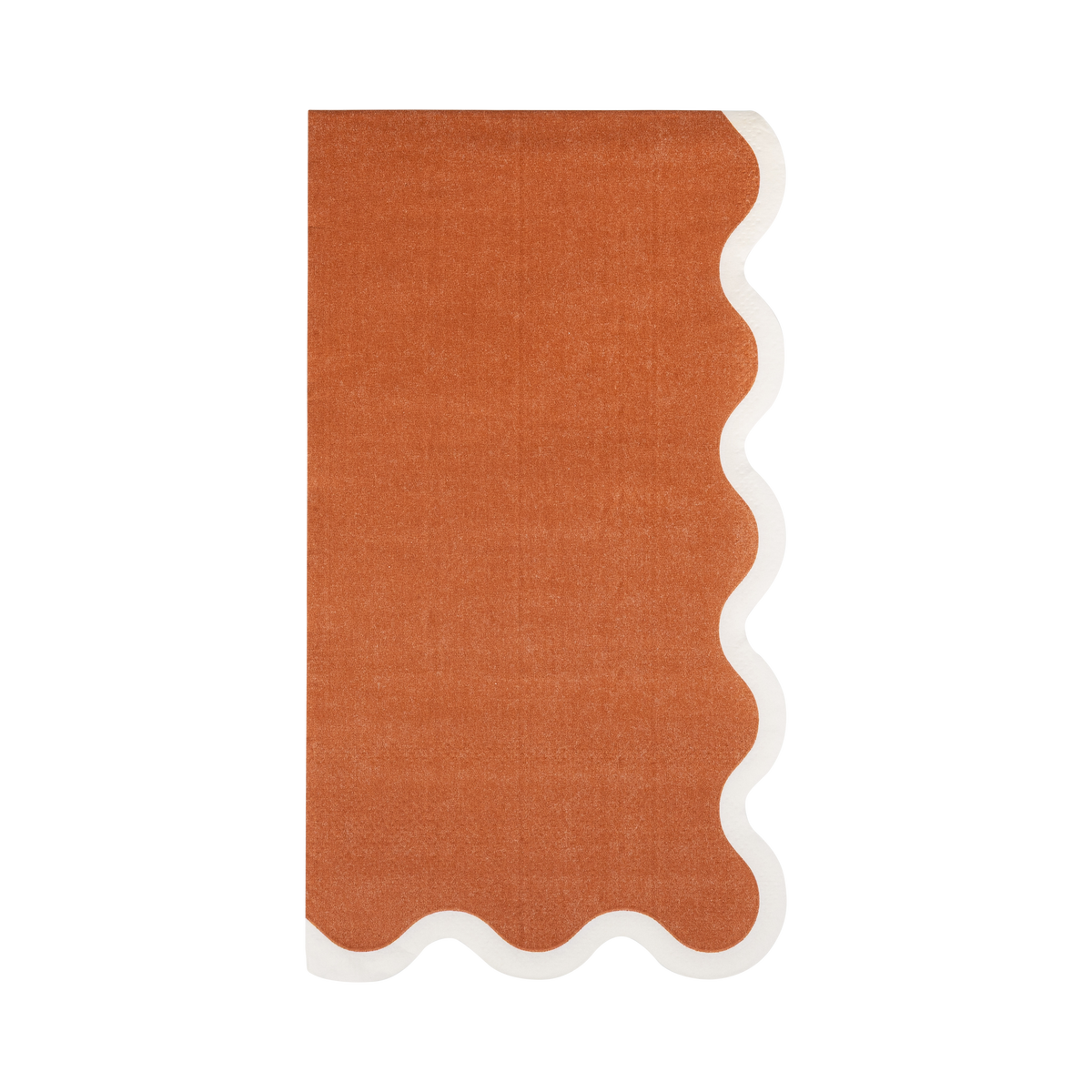 Solid rust paper napkins with a white wavy edge, set of 24