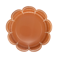 Rust scalloped paper plates with white dotted trim, set of 8, from the Woodland Thanksgiving kit