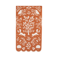 Rust paper dinner napkins with a white woodland animal print, set of 24
