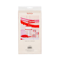 Back of XOXO felt pennant packaging with styled display image