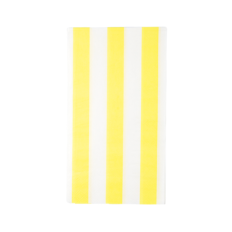 Yellow cabana stripe guest towel paper napkin.
