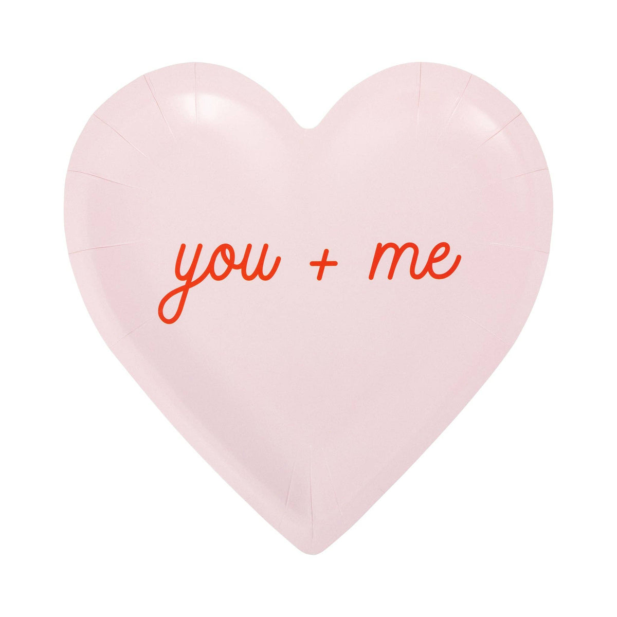 Light pink heart shaped plate with you + me message